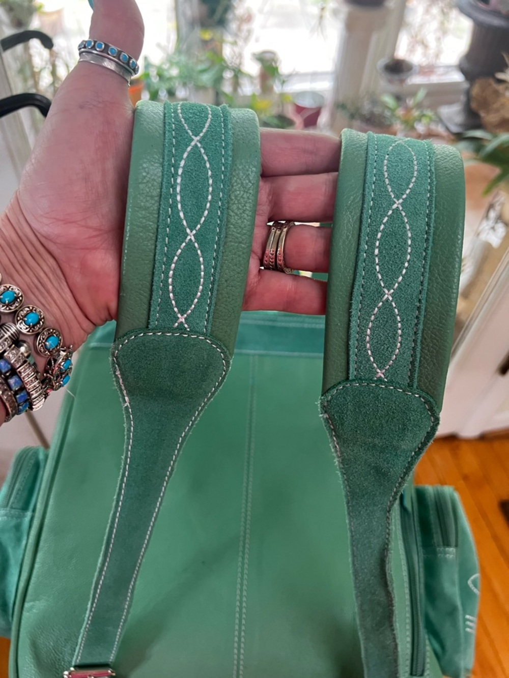 Western Style Turquoise Backpack with White Bootstitch - Picture 10 of 15